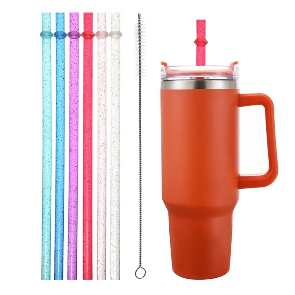 12+1 Reusable Gold Powder Plastic Straw with Cleaning Brush for  40oz/30oz/20oz Milk Tea Coffee Straw Cup Accessories