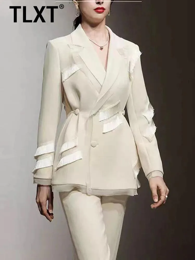 

TLXT модный женский пиджак с зубцами, однобортный дизайнерский пиджак с кисточками на талии, лето 2023, новинка XK1447