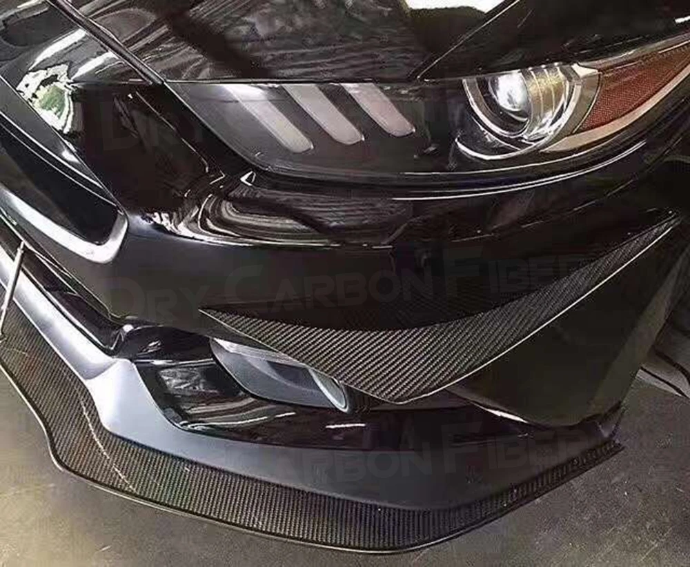 JIACHE 2PCS Car Front Bumper Fins Vents Splitters Canards For Ford Mustang 2015 2016 2017 2019 Carbon Fiber Glossy Black