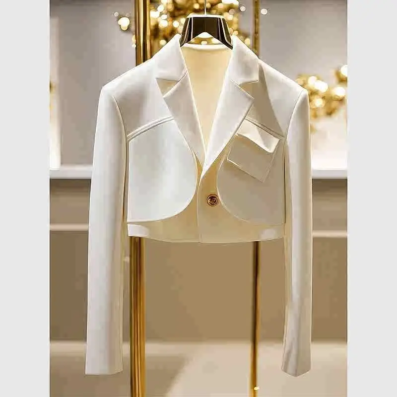 New Autumn High-quality Woolen Suit Women Short Long Sleeve Casual All-match Coat Female Ladies Suit Outwear Tops