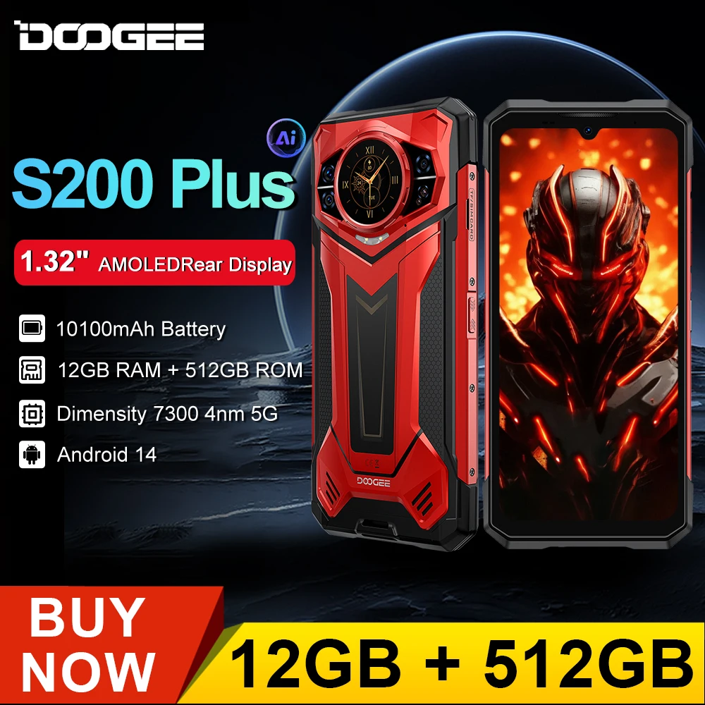 DOOGEE S200 Plus 5G Rugged Phone 6.72” FHD+ 120Hz IPS Dimensity 7300 12GB+512GB 10100mAh Battery 100MP Smartphone Android 14 NFC