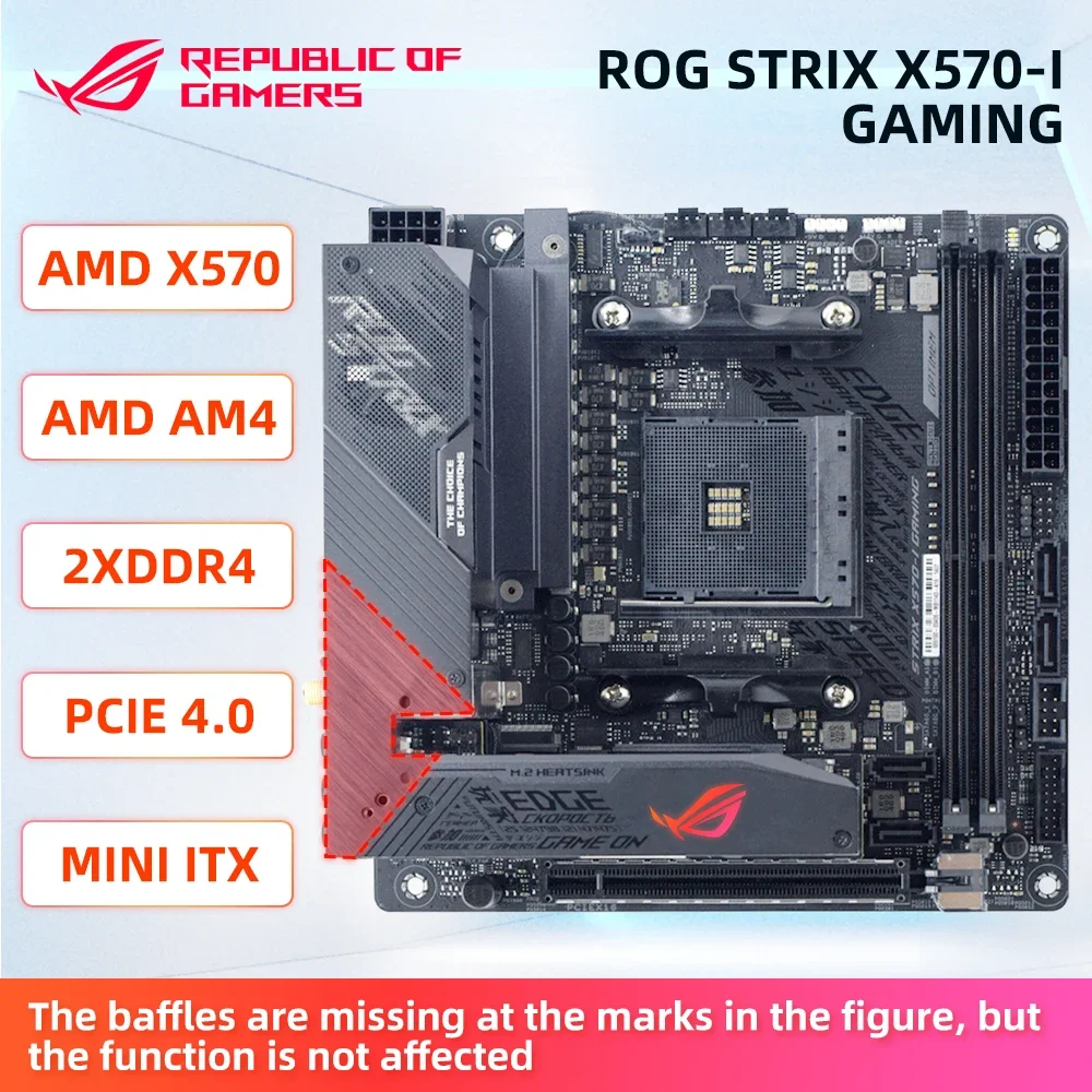 Usado asus rog strix X570-I gaming placa-mãe amd x570 chipset para ryzen 5 5000 5600 7 7900 integrado 5gbe gigabit lan soquete am4