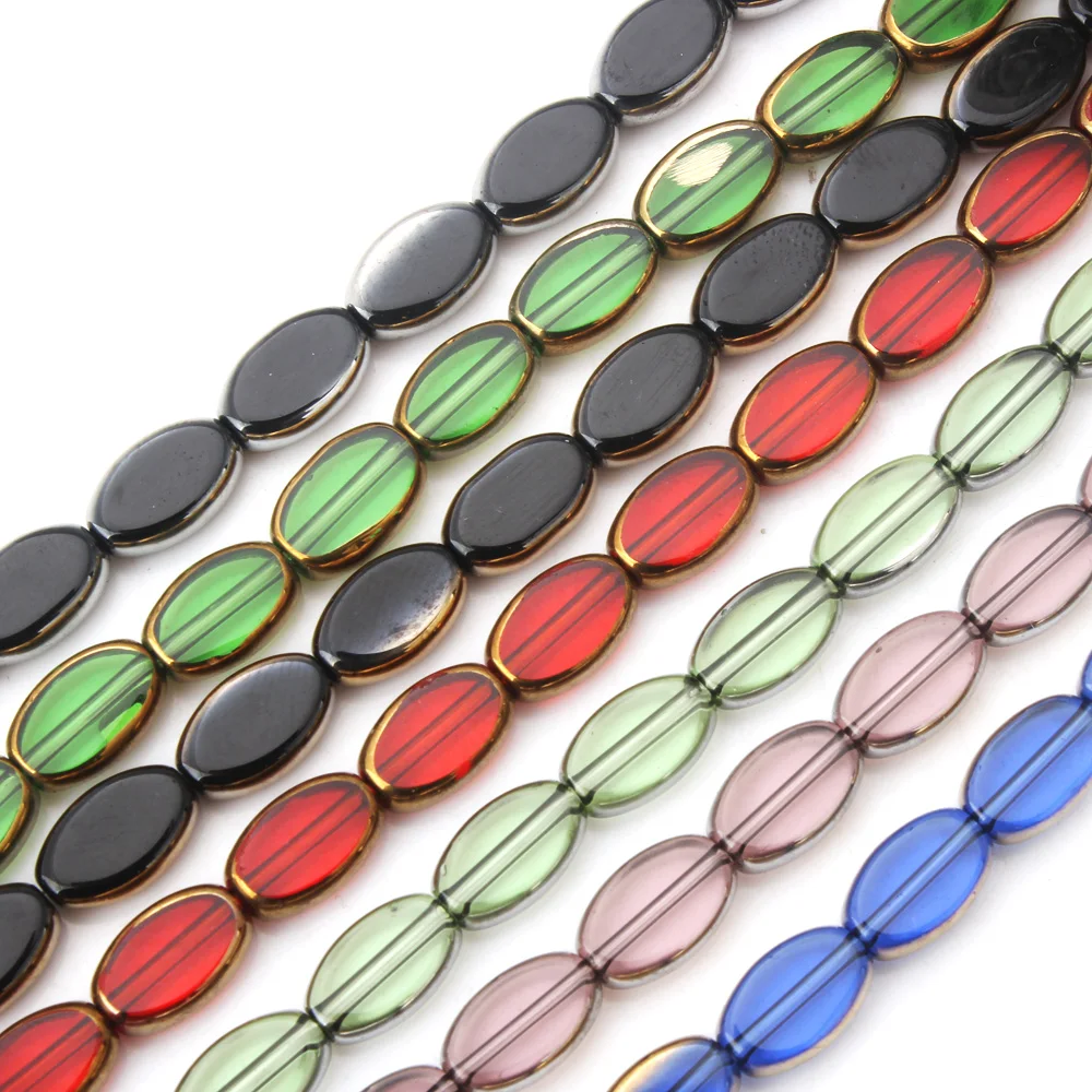 9MM 8PCS/LOT Retro Electroplated Oval Glass Bead DIY Necklace/Bracelet/Earrings Making Jewelry