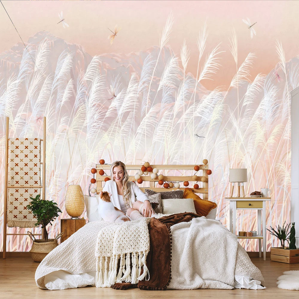 

custom Reed wallpaper rustic bedroom headboard wallpapers for living room TV background wallpaper mural paper home decoration