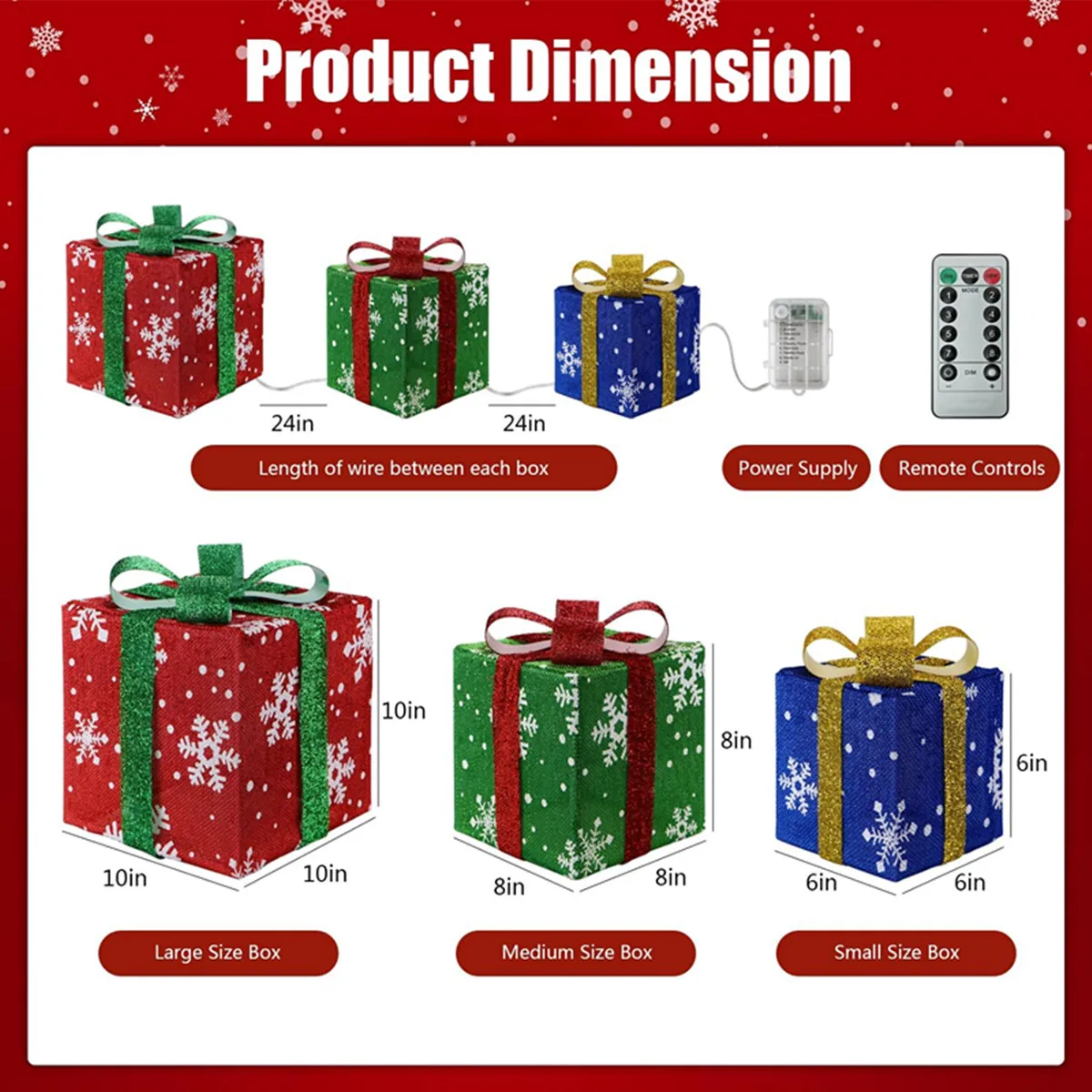 Set of 3 Lighted Gift Boxes Mother's Day Decorations With Battery Box, Snowflake Present Boxes, Gift Box Home Decorations