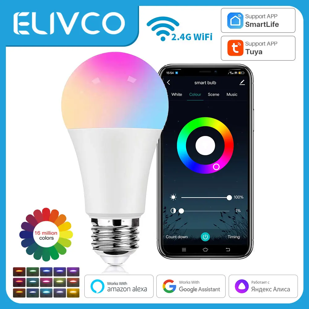 Tuya Smart Bulb E27 WiFi dimmerabile lampadina a LED Bluetooth/Zigbee RGBCW 100-240V Smart Life App Control Support Alexa Google Hom