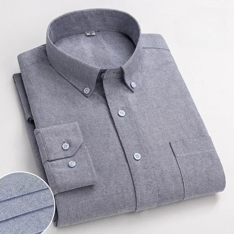 Spring and Autumn Men's Pure Cotton Long sleeved Shirts for Middle and Youth Leisure All Cotton Oxford Plaid Plus Size Shirts