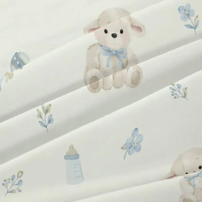 3Pcs Teddybearpastelblue Fitted Sheet Three Piece Set (1*Fitted Sheet + 2*Pillowcases, Coreless), Bedding Set