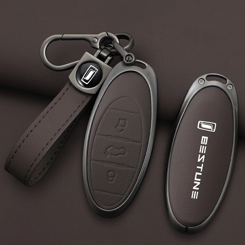 Leather Car Key Fob Cover Case Protector Holder Shell for 2021 FAW Bestune T77 T77pro New B70 T55 T33 T99 Keychain Accessories