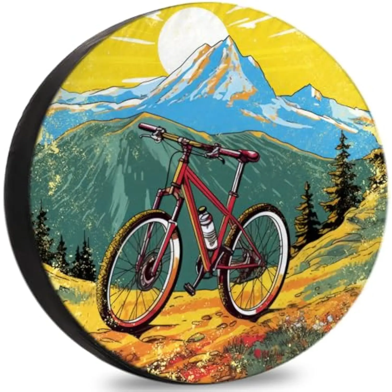 Mountain Biking Landscape Thick Tire Cover Polyester Spare Wheel Protector for RV Trailer SUV Dustproof