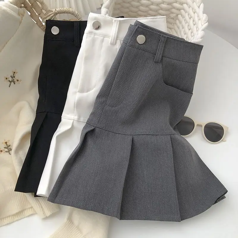 New Women Clothing Summer Preppy Style Sweet Kawaii Pleated Short Skirts Y2K Female High Waist Chic Solid Slim A Line Mini Skirt