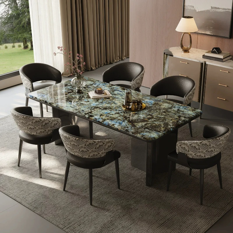 

Italian style light luxury supercrystalline stone dining table rectangular pliante dining tables and sets of 6 chairs furniture