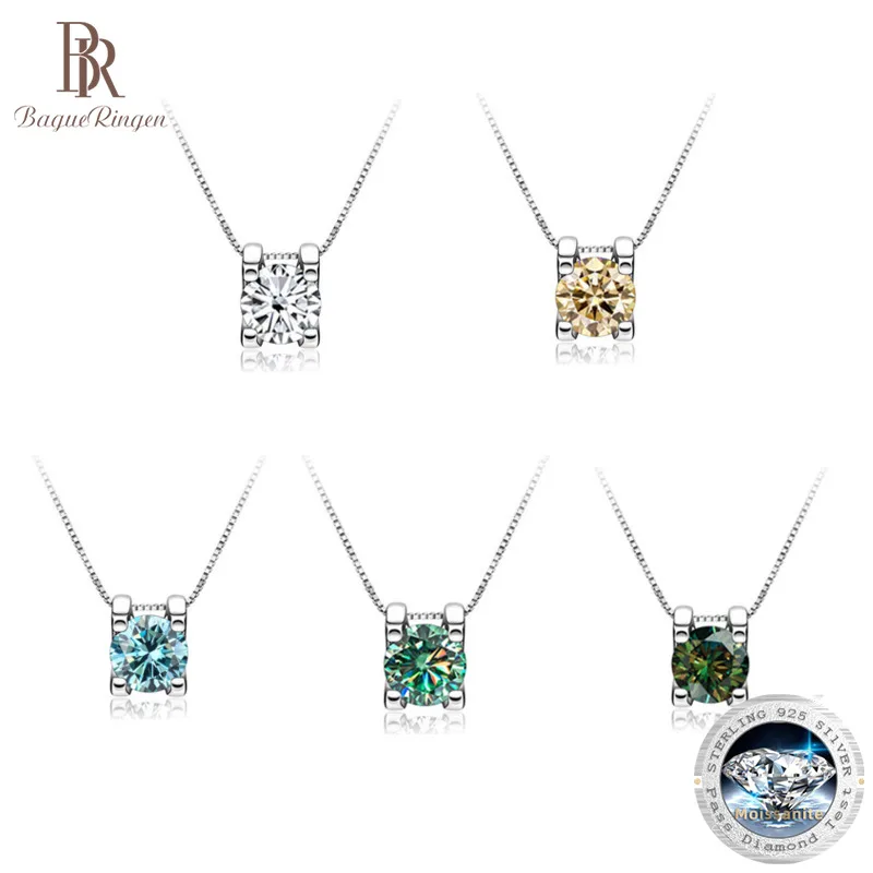 BagueRingen Real 1ct Moissanite Pendant Necklace For Women Top Quality 925 Sterling Silver Wedding Party Bridal Fine Jewelry