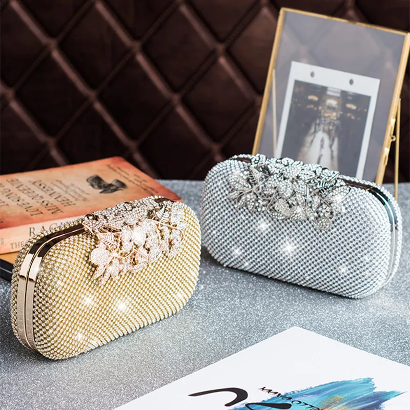 Factory Wholesale Silver Gold Metal Purse Frame Box Clutch Diy Evening Handbag Tree Crystal On Top Bag Handle Accessories Frames