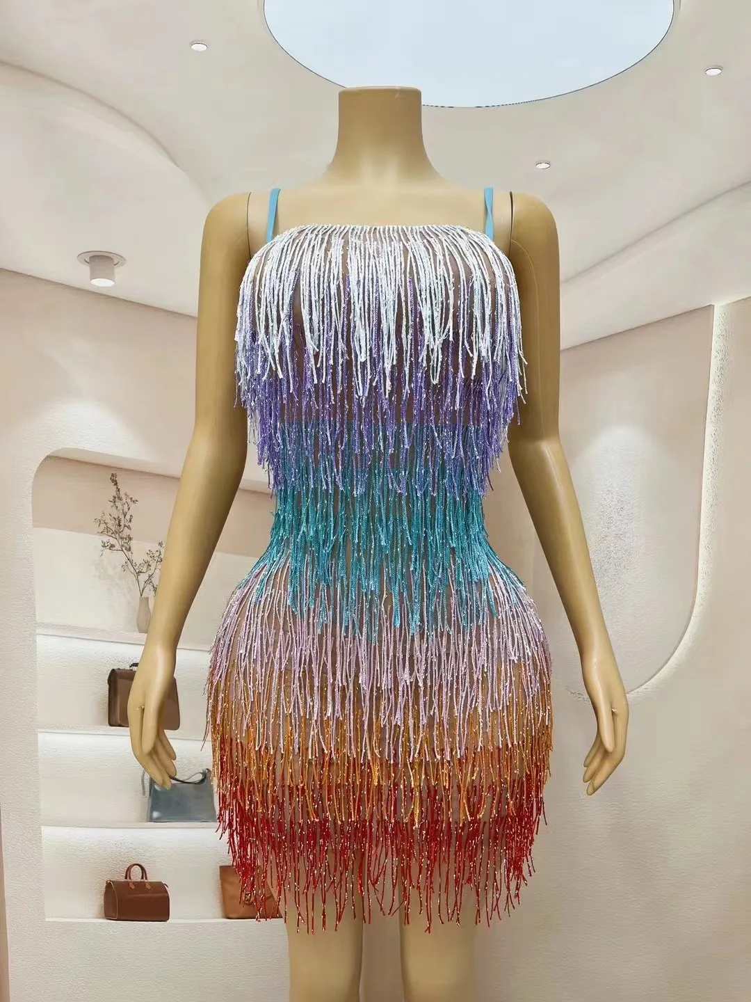 

New Sexy Tassel Latin Dance Dresses Beach Show Costume Singer Festival Fringe Dress