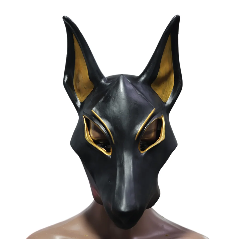 Ancient Egyptian Anubis Mask Latex Full Face Wolf Fox Animals Head Mask for Halloween Cosplay Party Costume Props
