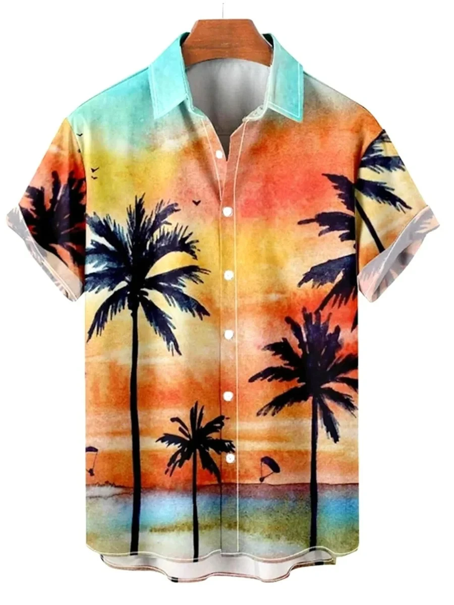 Summer Seaside Shirt For Men Women With Plant Palm Tree Pattern Print Design Short Sleeve Fashion Shirt Button Up Versatile Top