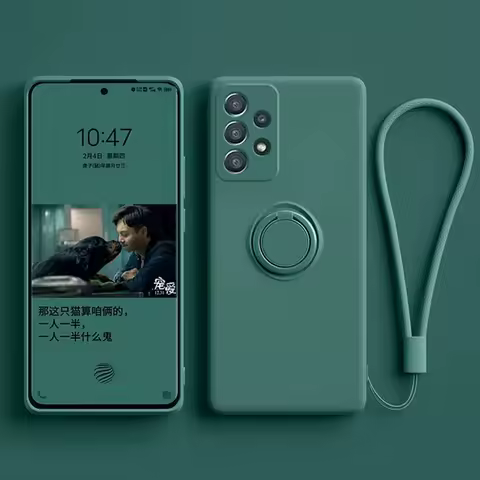 Liquid Silicone Phone Case For Samsung Galaxy S24 S23 FE S21 S20 S22 Plus Note 20 Ultra Cover with Magnetic Ring Holder Strap