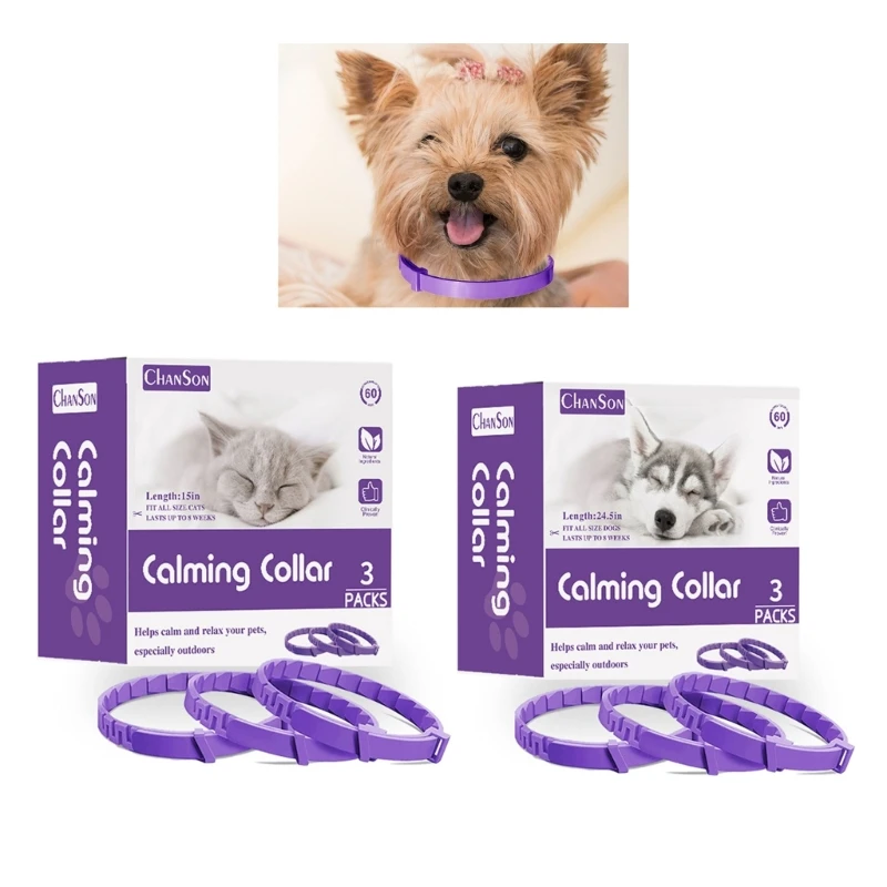 Cats Calming Collar Pheromone Calming Collars for Pet Dog Adjustable Pheromone Collar 60 Days Long Lasting Soothing 3PCS