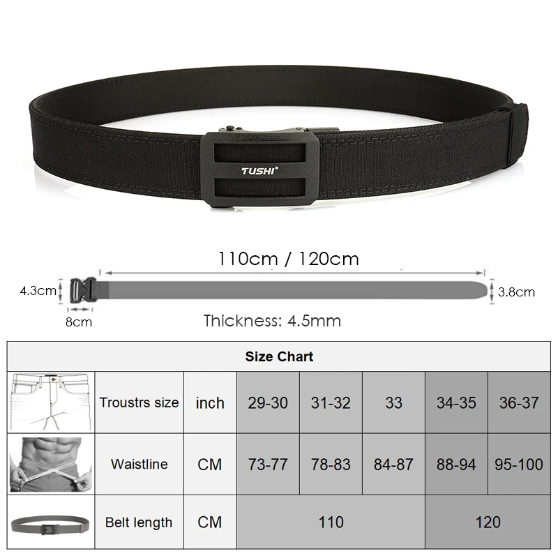 VATLTY 110cm/120cm Tactical Outdoor Belt for Men Thick Nylon Rigid Casual Belt Metal Automatic Buckle Adjustable Work Belt