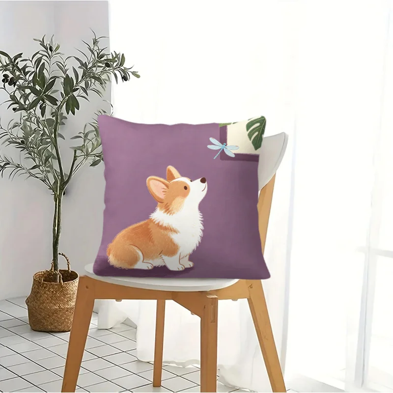 Throw Pillow Cute Pastel Cartoon Woodland Animal Cushion Accent Pillow 45×45cm Includes Pillow Core Soft Sofa Bedroom Decor