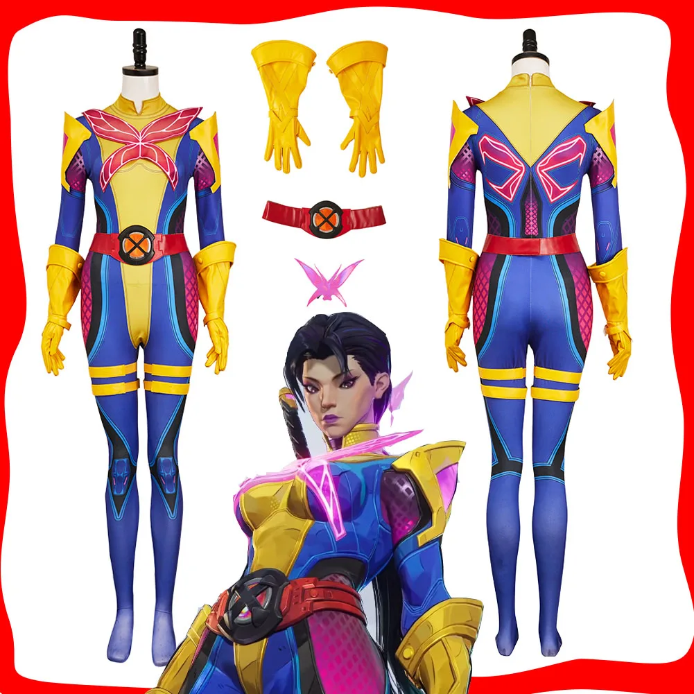 

Psylocke Cosplay Women Fantasy Jumpsuit Set Costume Roleplay Game Rivals Disguise for Adult Female Halloween Carnival Party Suit
