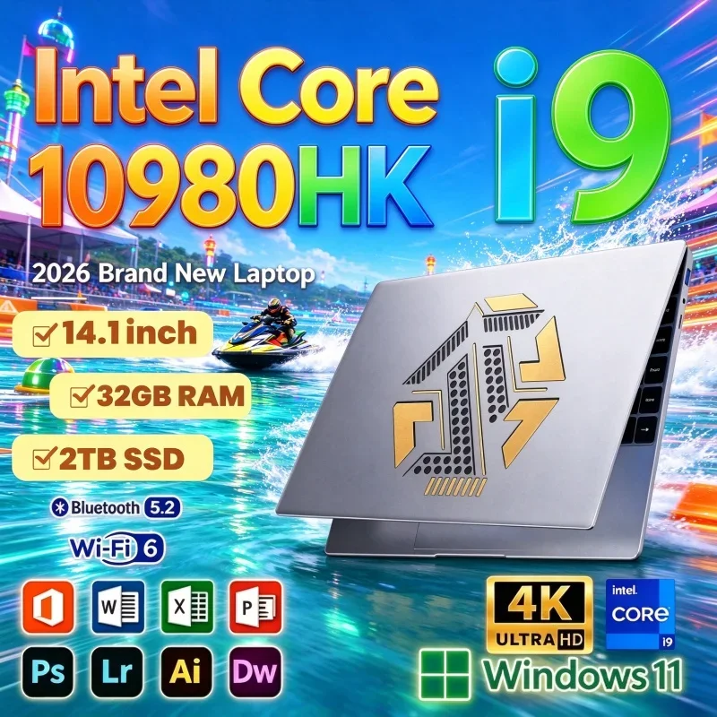 2026 Intel I9 10980HK Elite 14.1 Inch Laptop 32GB RAM 2TB SSD Pro Gaming Notebook 1920x1080 Office High Performance