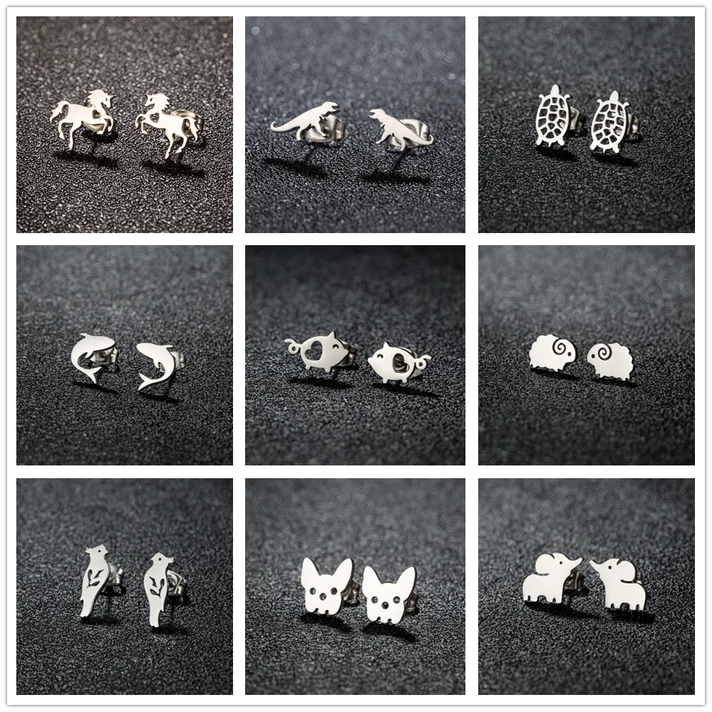 Sweet Animal Unicorn Horse Tiny Stud Earrings for Girls Hypoallergenic Stainless Steel Ear Piercing Cartilage Jewelry