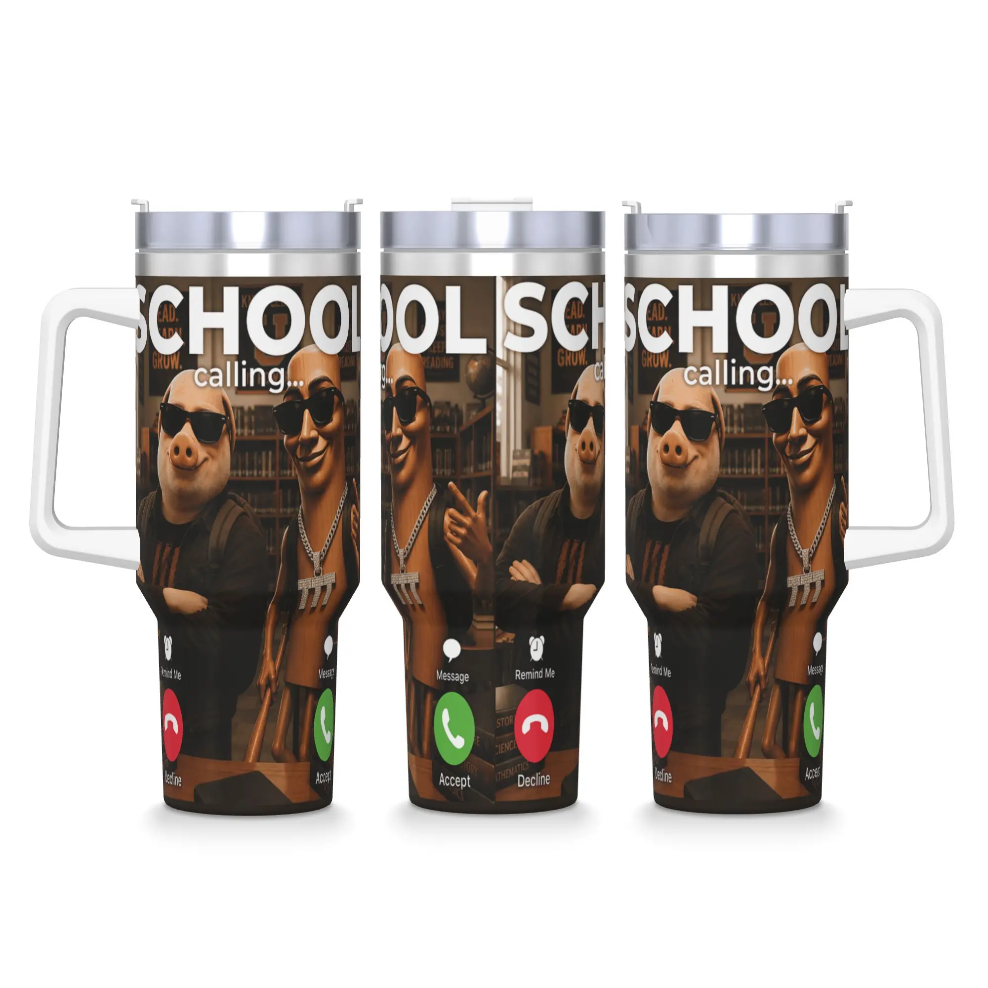 Gen Alpha Meme Back to School Calling John Pork Tung Sahur Stainless Steel Tumbler  Camping Mugs Cup 40oz Thermal Mug