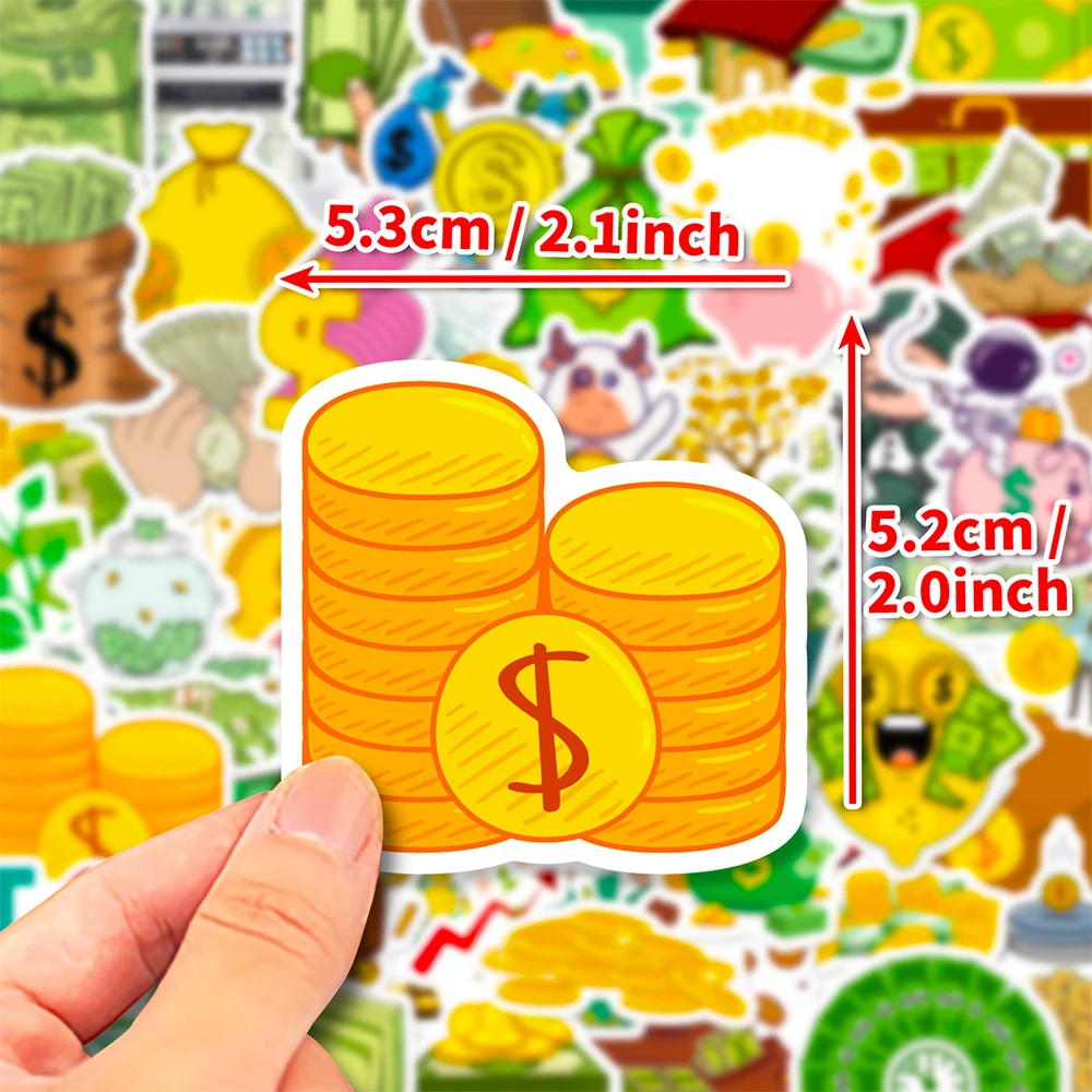 10/30/50PCS Cartoon Money Dollar Decals Funny Gold Coin Stickers DIY Laptop Phone Motorcycle Helmet Waterproof Graffiti Toys