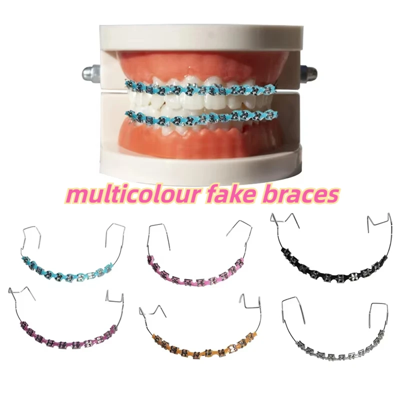 Fake Braces Colorful Brackets For Teeth Temporary Metal Wires Metal Bracket Orthodontic Ligature Ties Dental Beauty-health Fashi