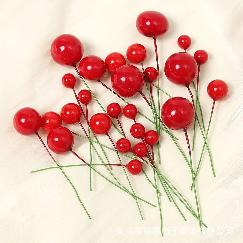 Espuma Bead Red Berry Decoração de Natal, Xmas Tree Enfeites para Casa, Decoração de Ano Novo, Craft Guirlanda Acessórios, 50 Pcs, 100Pcs