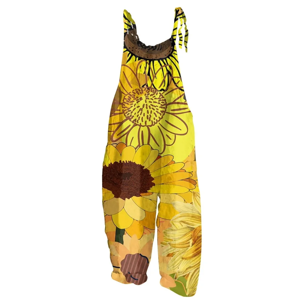 Summer 2025 women's new one-piece pants, 3D sunflower print, fashionable and sexy street style women's one-piece pants
