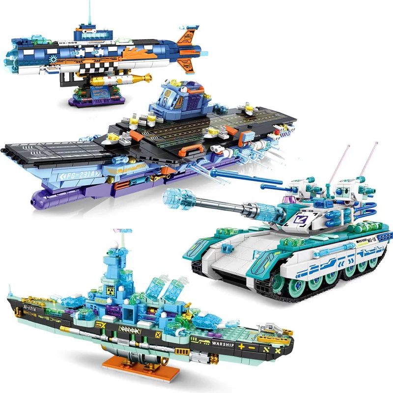 

Military Aircraft Carrier MOC Building Blocks Assembly Submarine/Tank/Warship Model Kit Educational Toys Gift Bricks for Boys