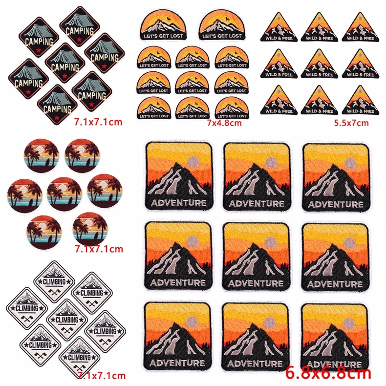 

10 pcs/lot wholesale Outdoor Adventure Patch Iron On Patches On Clothes Mountain Embroidered Patches For Clothing Stickers Badge