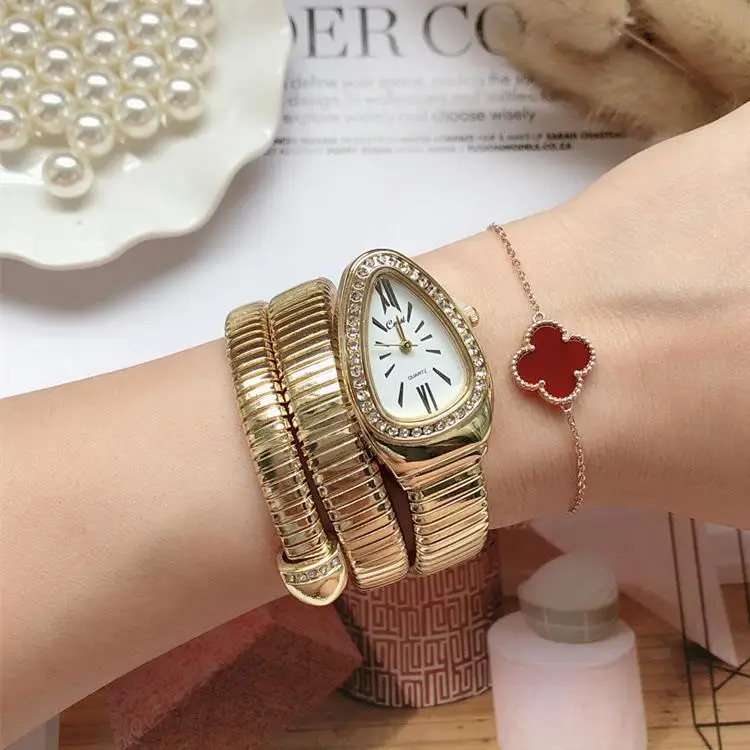 Luxury Brand Women Watch Snake Quartz Ladies Gold Watch Diamond Wristwatch Female Fashion Bracelet Watches Clock reloj mujer