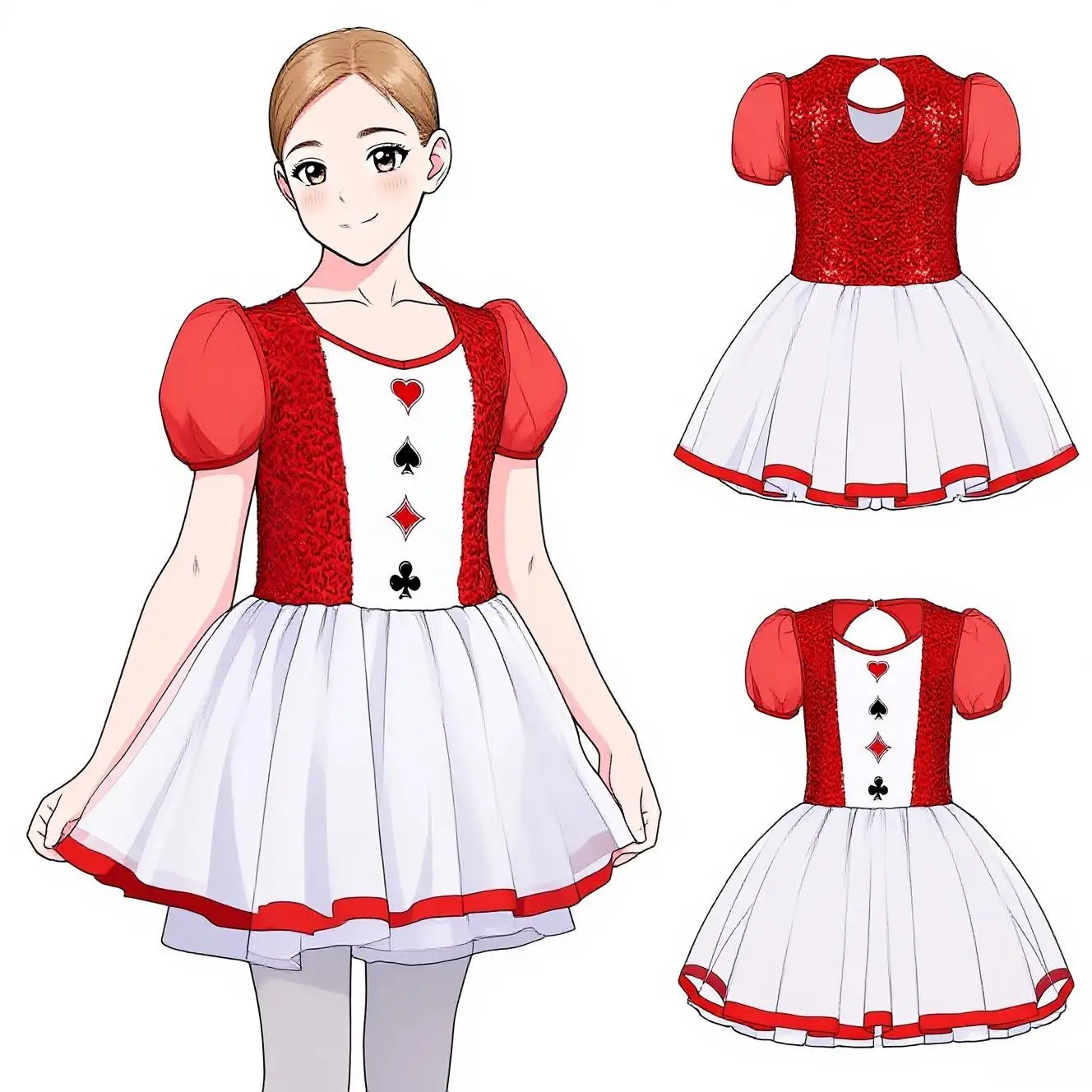 

Childrens Girls Princess Costume Halloween Hearts Print Dress with Sequins Patchwork Square Neck Short Sleeve Back Cut Dress Up