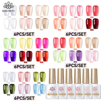 BORN PRETTY6Pcs 10ML Nail Gel Polish Set Jelly Nude Pink Color Gel Soak Off Gel Nail Polish Or Home & Salon Nail Art Design