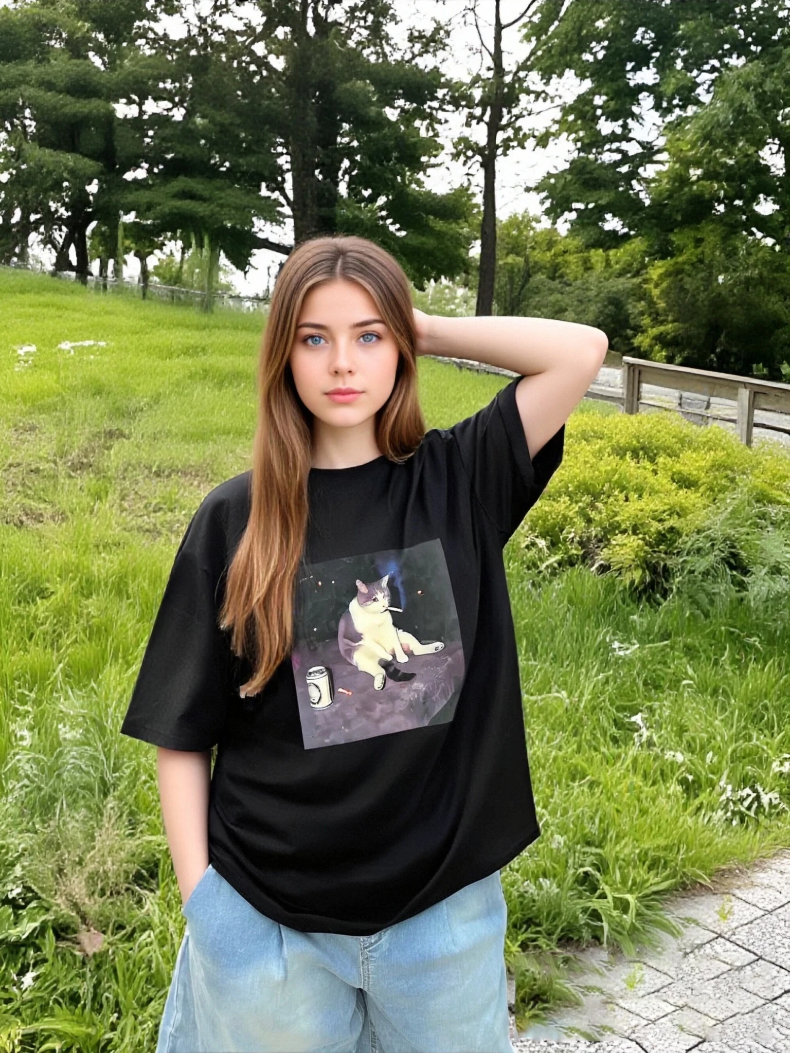 

Funny Smoking Cat T-Shirt Women's Men's Chill Cat Meme Print Tee Cigarette Kitten Graphic Top Relaxed Vibe Pet Lover Gift