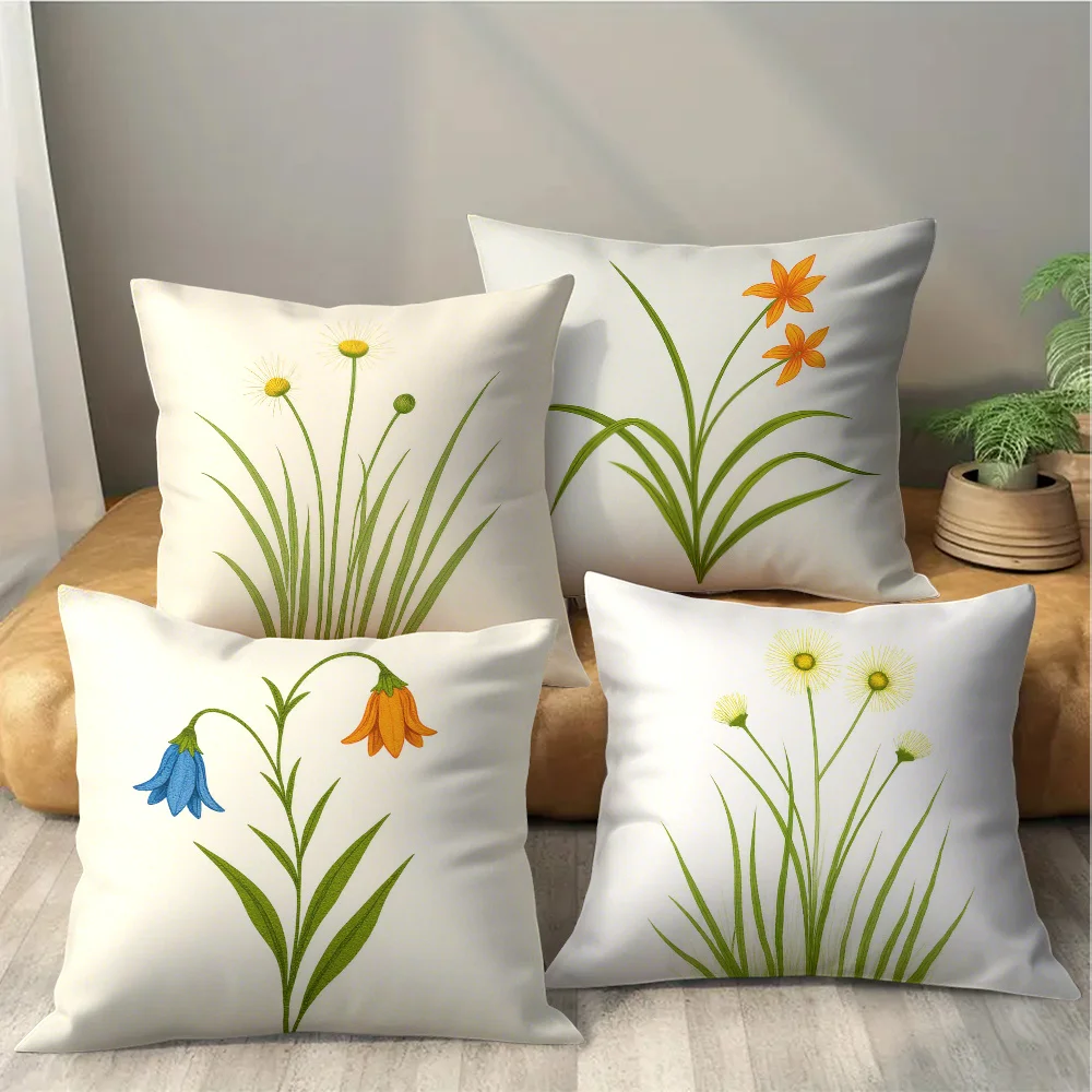 Bright wildflower theme digital printing pillow cover Short plush Suitable living rooms bedrooms sofas throw cushion cover 4pcs