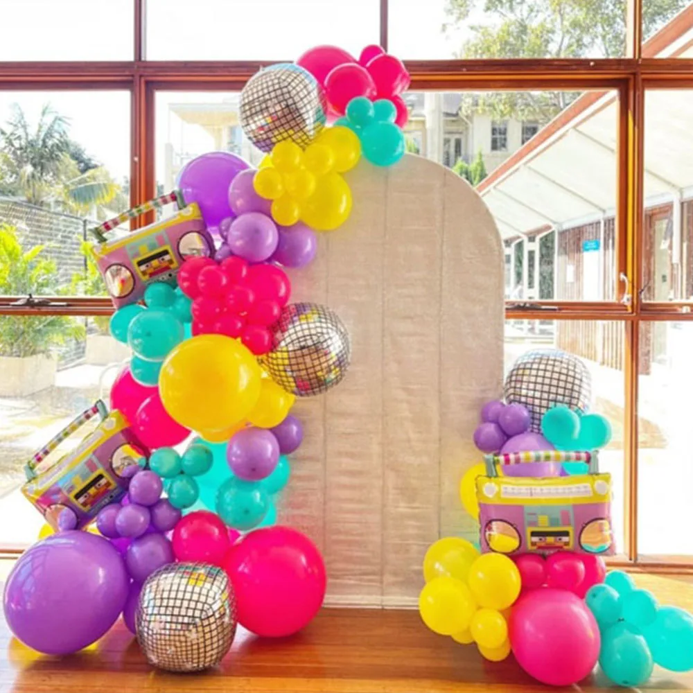 

102pcs 80s 90s Disco Party Decor Balloon Garland Arch Kit Radio disco Foil Ballon Back to 90s Birthday Retro Party Hip Hop Decor