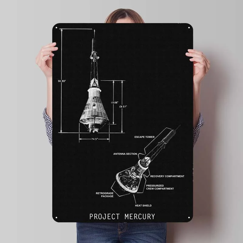 PROJECT MERCURY Metal Sign Space Poster House Decor Tin Sign Plaque for Wall Art Decoration Retro Home Decorators Accessories