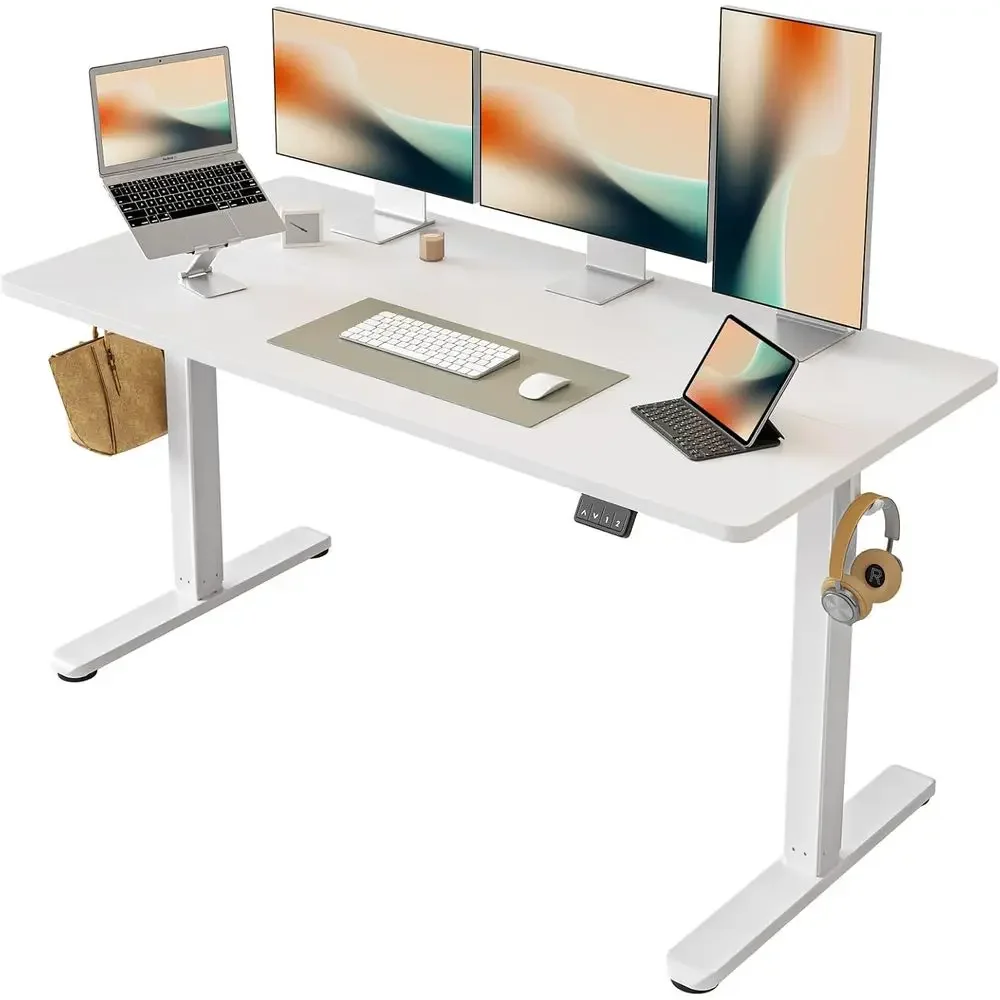 Adjustable Height Standing Desk, 55x24, Ergonomic Sit-Stand Desk, Home Office Computer Desk with Memory Presets (White)