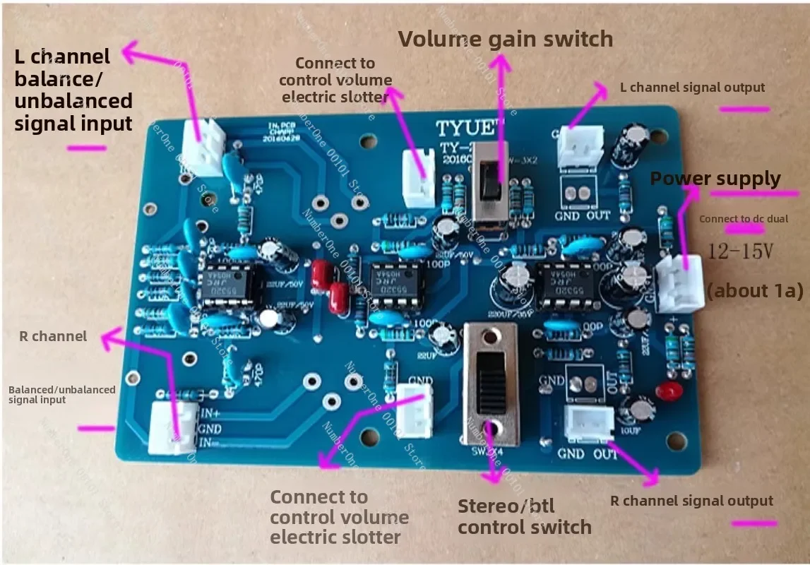 Two-channel balanced input board, stereo gain input , BTL , bridge board, front panel