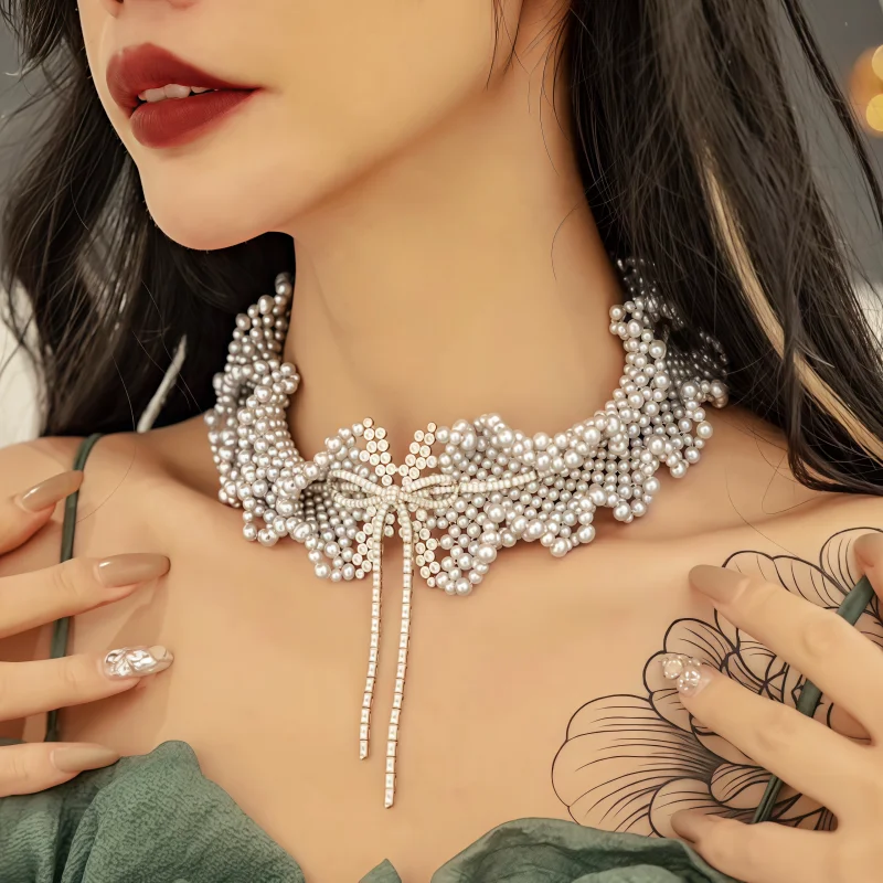 Bellux Original Design Exquisite Pearl Necklace 925 Silver White Gold Plated Fine Luxury Banquet Jewelry Necklace Bridal Jewelry