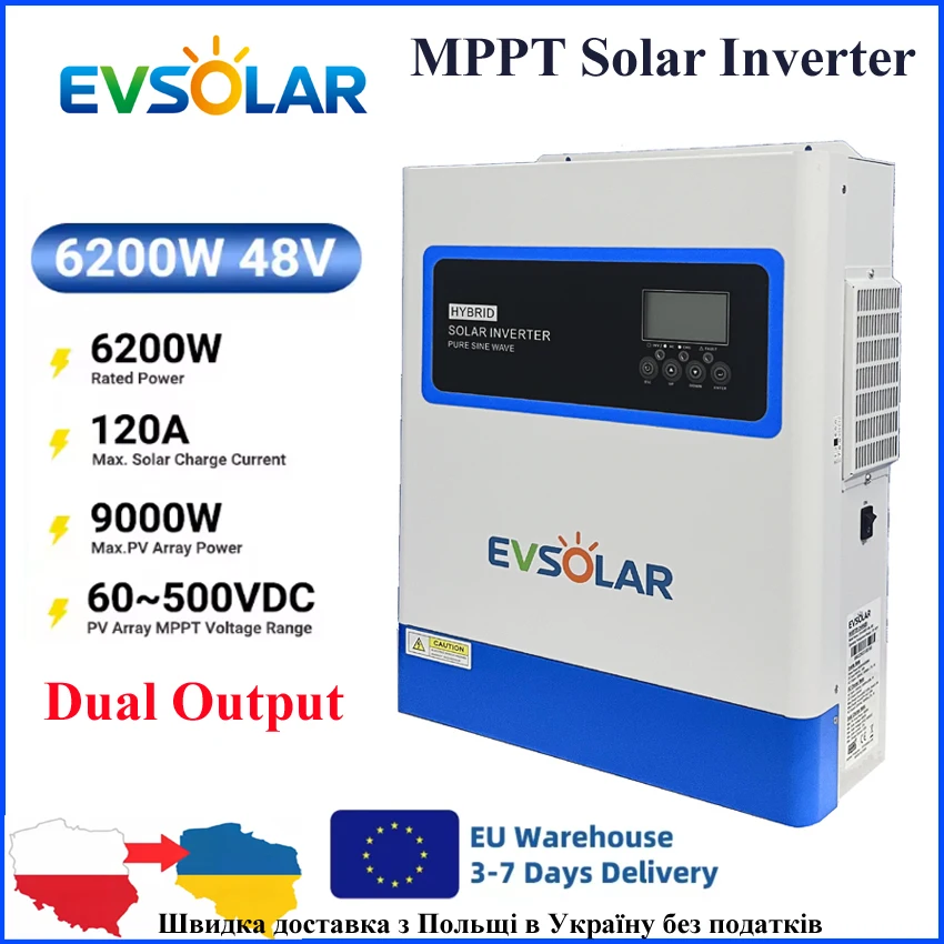 6.2KW 4.2KW MPPT Hybrid Solar Inverter Pure Sine Off Grid Tie DC 24V 48V to 230VAC PV 500V Built-in 120A MPPT Solar Charge Controller 4200W 6200W Solar Inverter with WIFI