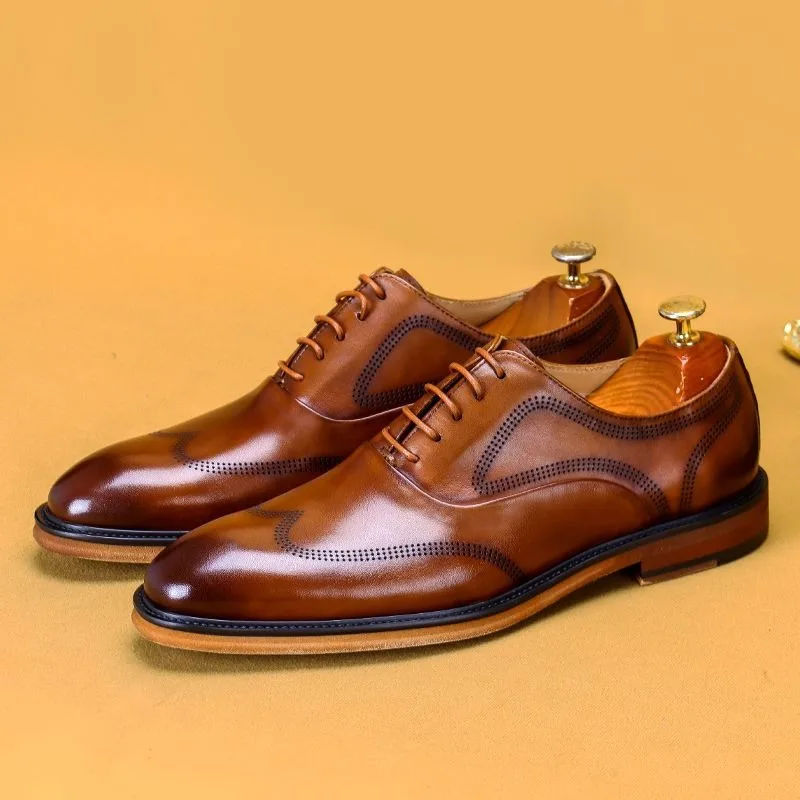 

Men Pointed Toe Oxford Shoes British Style Business Formal Leather Dress Shoes Fashion Color Block