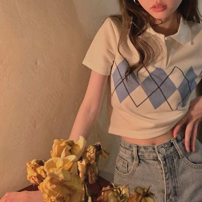 Summer Y2K Korean Fashion Women's T-Shirts and Polos Kpop Kawaii T Shirt Vintage Cheap Clothes Woman Cute Streetwear Tees Tshirt