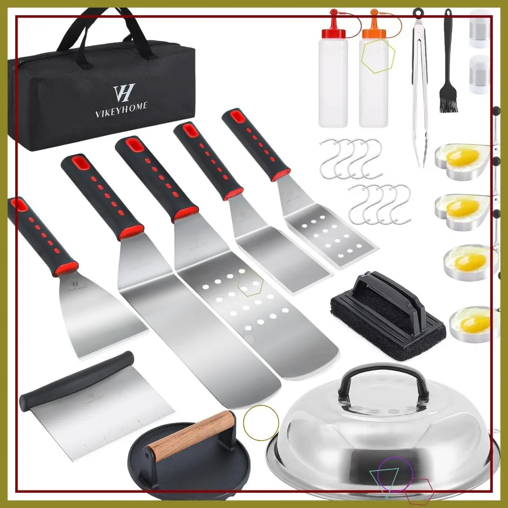 

28-Piece Professional Griddle Accessories Set with Spatulas, Scraper, Tongs, and More for Outdoor BBQ Cooking