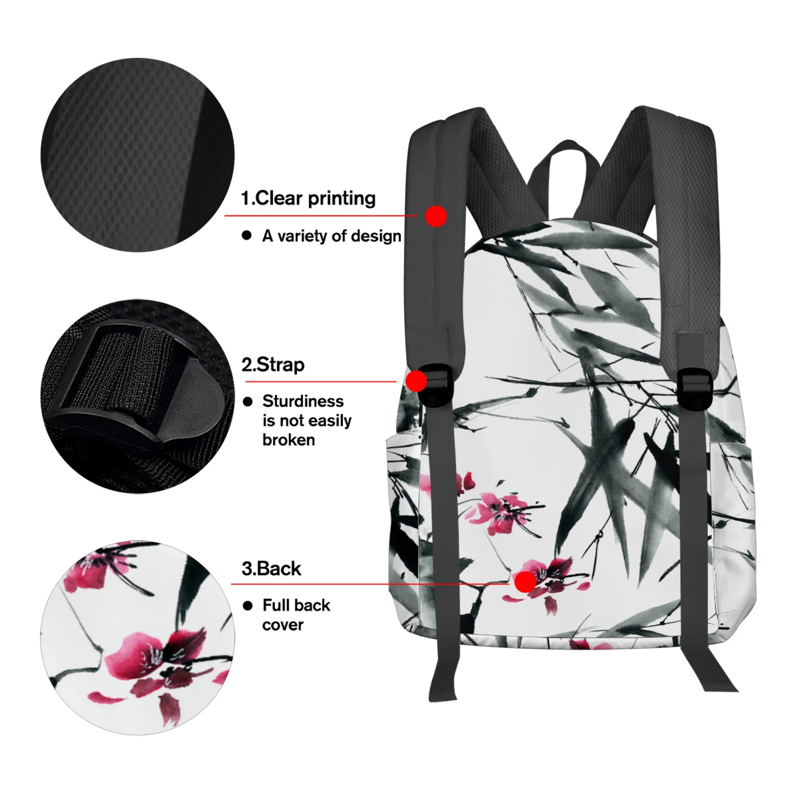 Bamboo Leaf Petal Blooming Backpack Teenagers Student School Bags Laptop Custom Backpack for Men Women Travel Bag